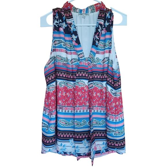 Alice + Olivia Tops - Emma & Olivia Paisley Tunic Womens Large White Pink and Black Tie Front Career